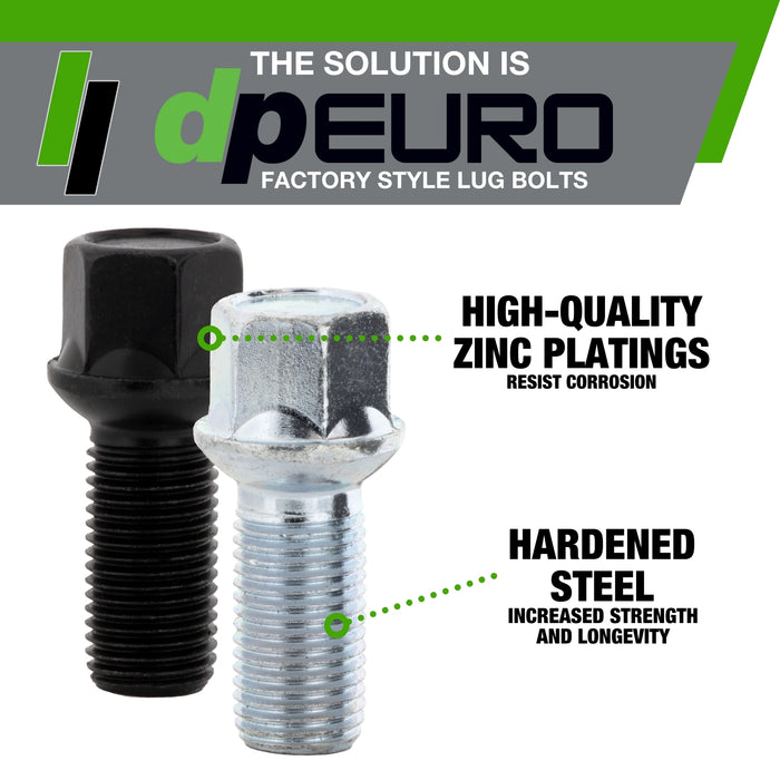 DPAccessories Lug Bolts | Compatible Replacement for Audi VW | WHT001812, WHT002437, 431601139A, 8D0601139A, 8D0601139D | For Factory/OEM Wheels Only