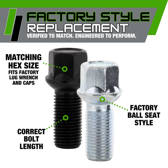 DPAccessories Lug Bolts | Compatible Replacement for Audi VW | WHT001812, WHT002437, 431601139A, 8D0601139A, 8D0601139D | For Factory/OEM Wheels Only