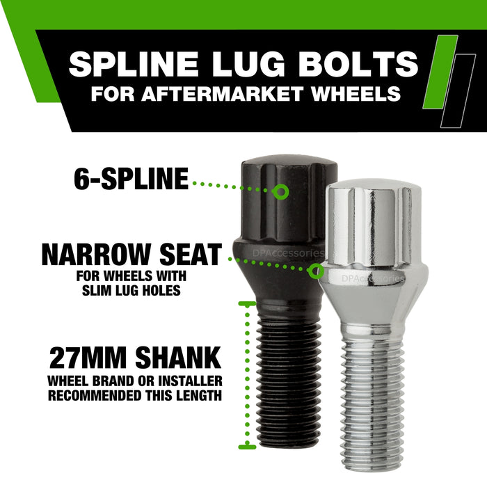 DPAccessories M12x1.75 Lug Bolts For Aftermarket Wheels | Spline Bolt | 27mm Shank