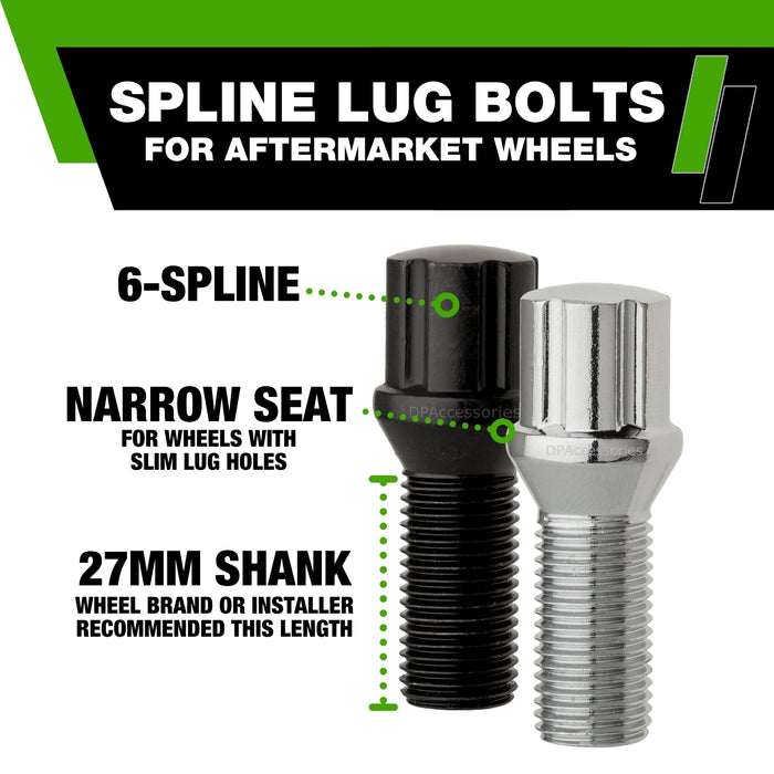 DPAccessories M14x1.25 Lug Bolts For Aftermarket Wheels | Spline Bolt | 27mm Shank
