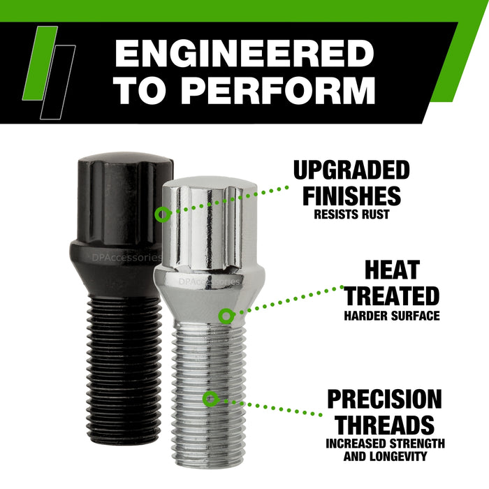 DPAccessories M14x1.25 Lug Bolts For Aftermarket Wheels | Spline Bolt | 27mm Shank
