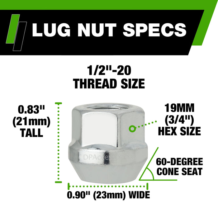 DPAccessories 1/2-20 Lug Nuts - Open End Bulge Acorn - 21mm (0.83") Tall - 19mm (3/4") Hex