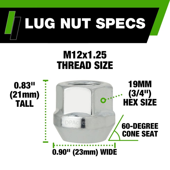 DPAccessories M12x1.25 Lug Nuts - Open End Bulge Acorn - 21mm (0.83") Tall - 19mm (3/4") Hex