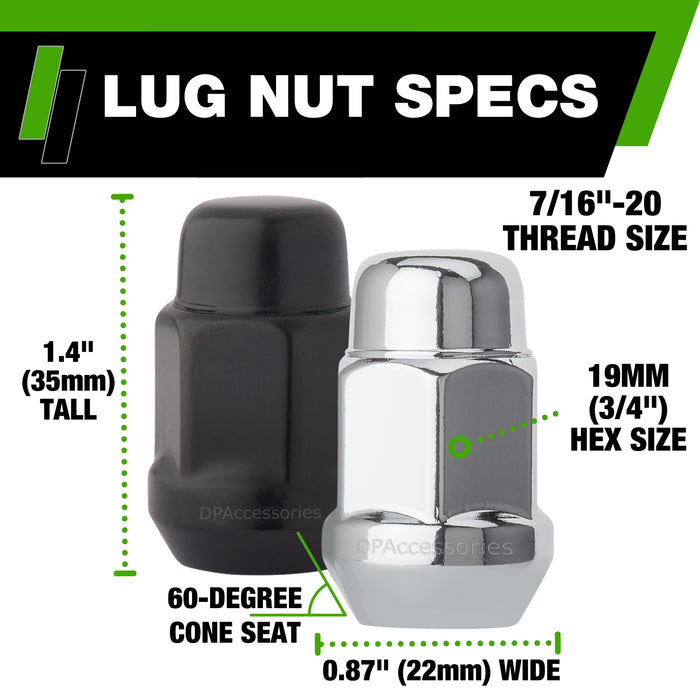 DPAccessories 7/16-20 Lug Nuts | Closed End Bulge Acorn | 36mm (1.4") Tall | 19mm (3/4") Hex