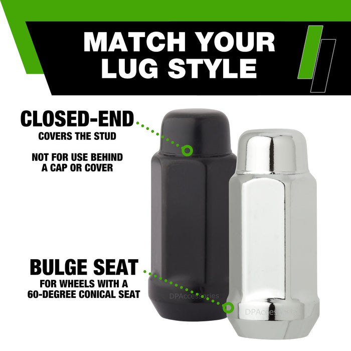DPAccessories 1/2-20 Lug Nuts For Aftermarket Wheels - Closed End XL Bulge Acorn - 48mm (1.9") Tall - 19mm (3/4") Hex