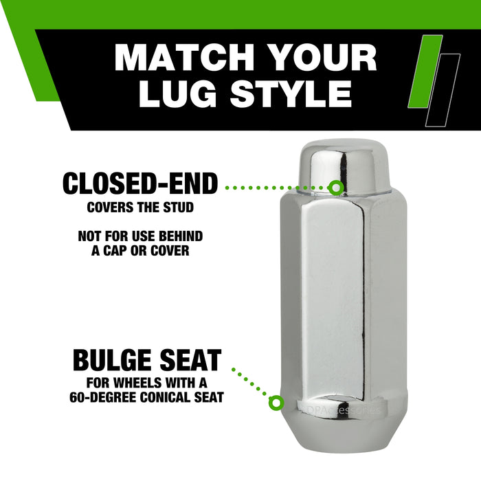 DPAccessories 9/16-18 Lug Nuts - Closed End XXL Bulge Acorn - 22mm (7/8") Hex - 2.35" Tall
