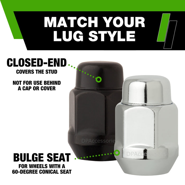 DPAccessories 1/2-20 Lug Nuts - Closed End Bulge Acorn - 21mm (13/16") Hex - 1.4" Tall