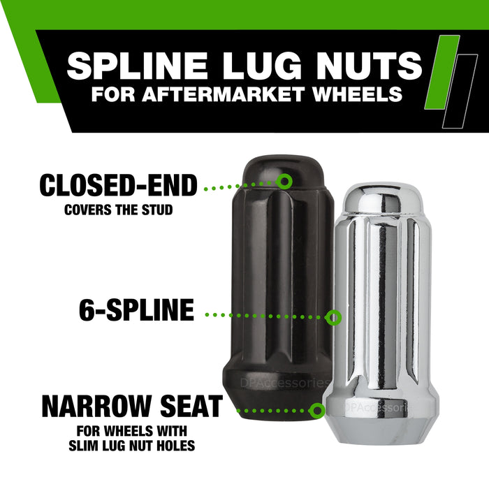 DPAccessories 1/2-20 Lug Nuts For Aftermarket Wheels - Closed End Duplex XL Spline Tuner - 51mm (2") Tall