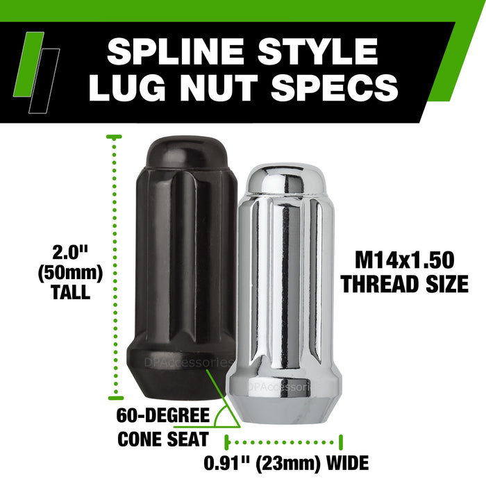DPAccessories M14x1.50 Lug Nuts For Aftermarket Wheels - Closed End Duplex XL Spline Tuner - 51mm (2") Tall