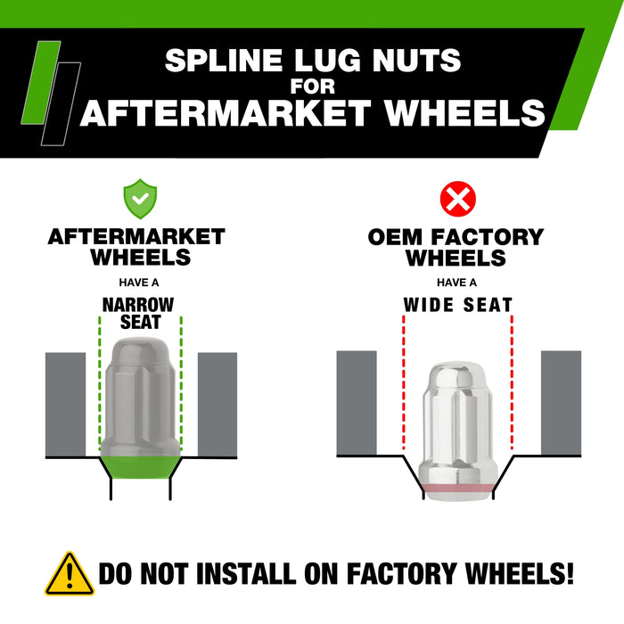 DPAccessories M12x1.25 Lug Nuts For Aftermarket Wheels - Closed End Spline Tuner - 34mm (1.35") Tall