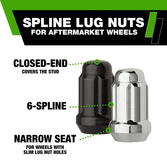 DPAccessories 1/2-20 Lug Nuts For Aftermarket Wheels - Closed End Spline Tuner - 34mm (1.35") Tall