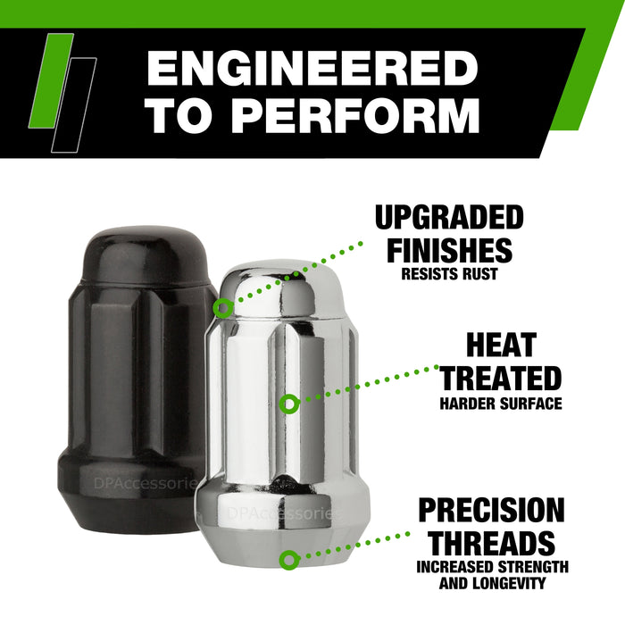 DPAccessories M12x1.25 Lug Nuts For Aftermarket Wheels - Closed End Spline Tuner - 34mm (1.35") Tall