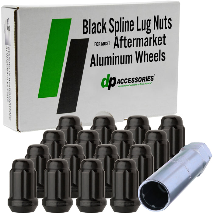 DPAccessories M12x1.50 Lug Nuts For Aftermarket Wheels - Closed End Spline Tuner - 34mm (1.35") Tall