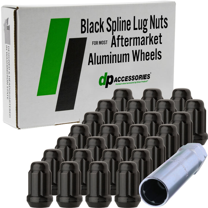 DPAccessories M12x1.50 Lug Nuts For Aftermarket Wheels - Closed End Spline Tuner - 34mm (1.35") Tall