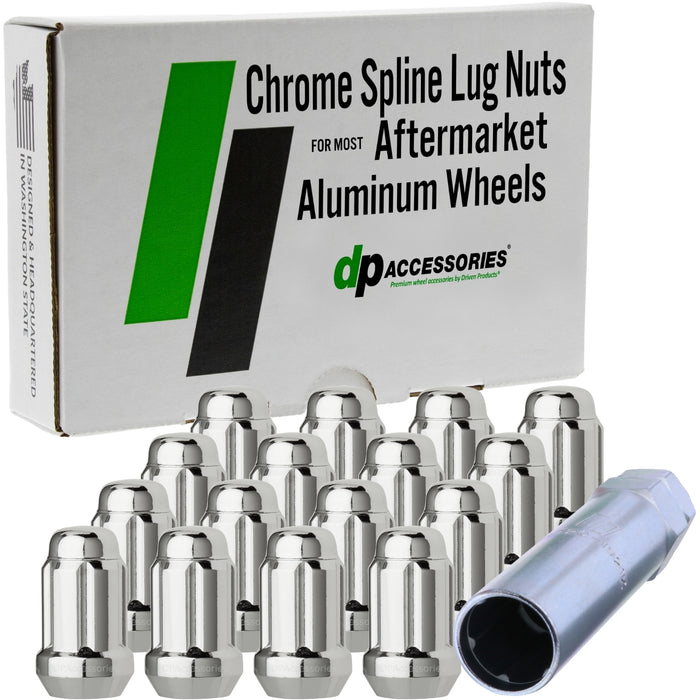 DPAccessories 1/2-20 Lug Nuts For Aftermarket Wheels - Closed End Spline Tuner - 34mm (1.35") Tall