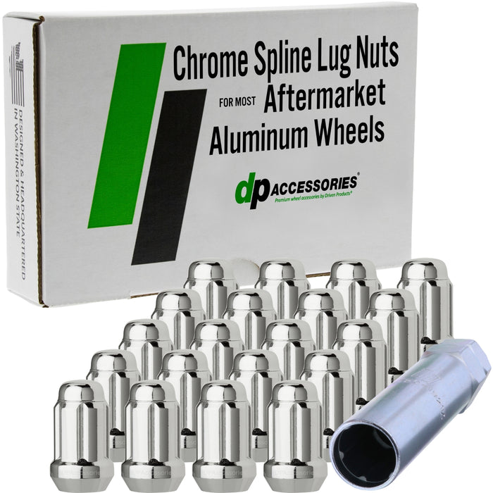 DPAccessories M12x1.25 Lug Nuts For Aftermarket Wheels - Closed End Spline Tuner - 34mm (1.35") Tall