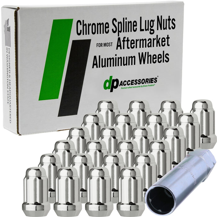 DPAccessories M12x1.25 Lug Nuts For Aftermarket Wheels - Closed End Spline Tuner - 34mm (1.35") Tall