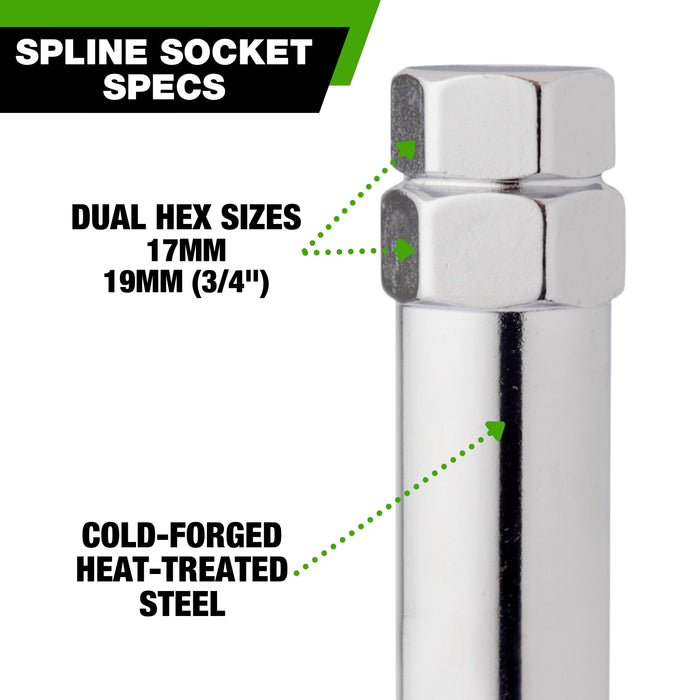 DPAccessories 6-Spline Tool Socket Adapter for Spline Lug Bolts (17mm & 19mm Hex)