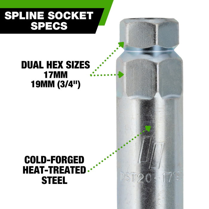 DPAccessories 6-Spline Tool Socket Adapter for Spline Lug Bolts (17mm & 19mm Hex)
