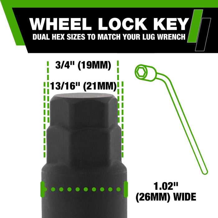 DPAccessories M12x1.50 Lug Nut Locks | Bulge Acorn | 36mm (1.4") Tall | 19mm (3/4") & 21mm (13/16") Hex