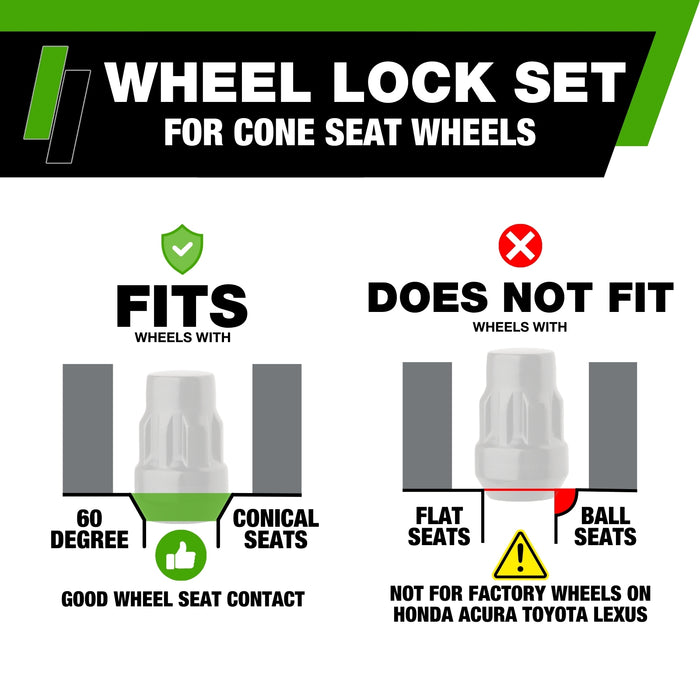DPAccessories 7/16-20 Lug Nut Locks | Bulge Acorn | 36mm (1.4") Tall | 19mm (3/4") & 21mm (13/16") Hex