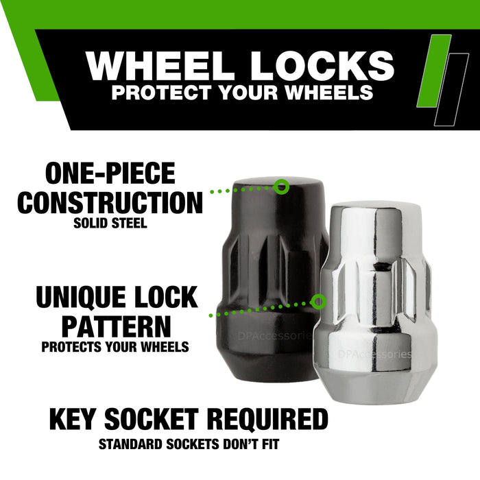 DPAccessories 7/16-20 Lug Nut Locks | Bulge Acorn | 36mm (1.4") Tall | 19mm (3/4") & 21mm (13/16") Hex