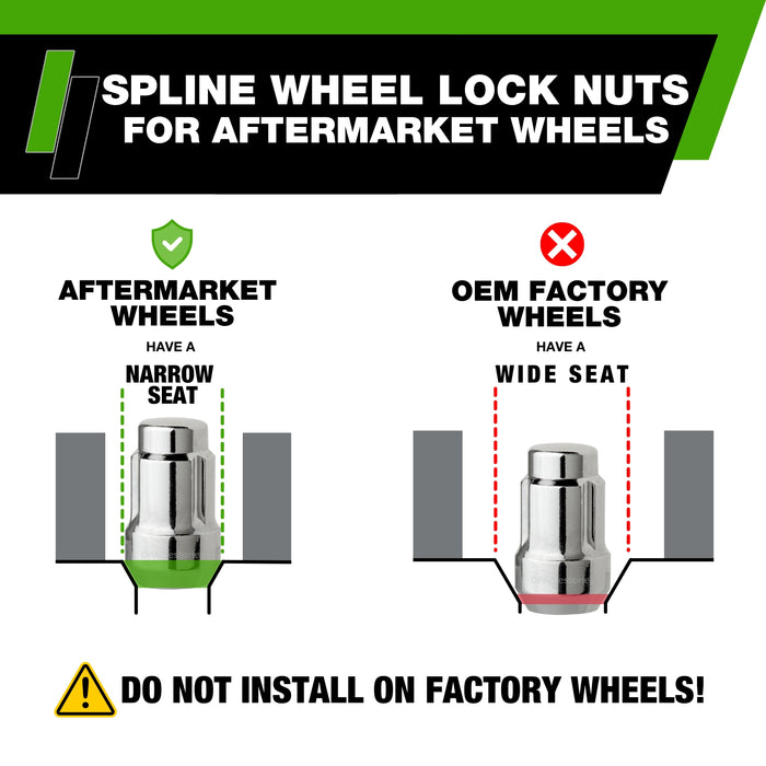 DPAccessories 7/16-20 Lug Nut Locks For Aftermarket Wheels | Spline/Tuner | 34mm (1.35") Tall | 19mm (3/4") & 21mm (13/16") Hex