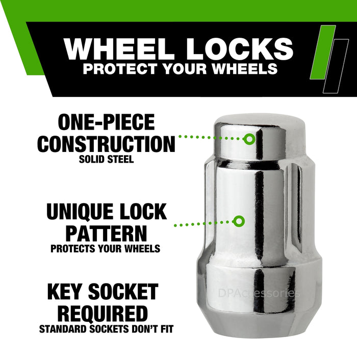 DPAccessories M12x1.25 Lug Nut Locks For Aftermarket Wheels | Spline/Tuner | 34mm (1.35") Tall | 19mm (3/4") & 21mm (13/16") Hex