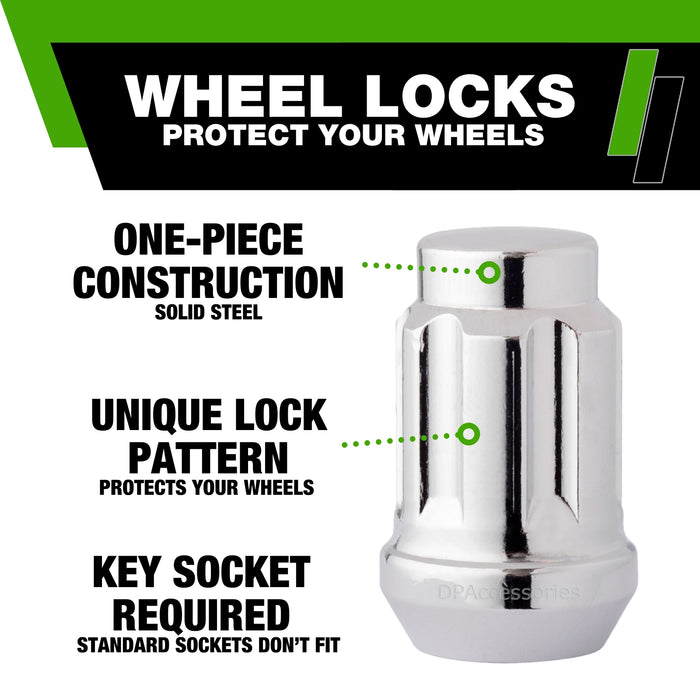 DPAccessories M14x1.50 Lug Nut Locks For Aftermarket Wheels | Spline/Tuner Duplex | 35mm (1.38") Tall | 21mm (13/16") & 22mm (7/8") Hex