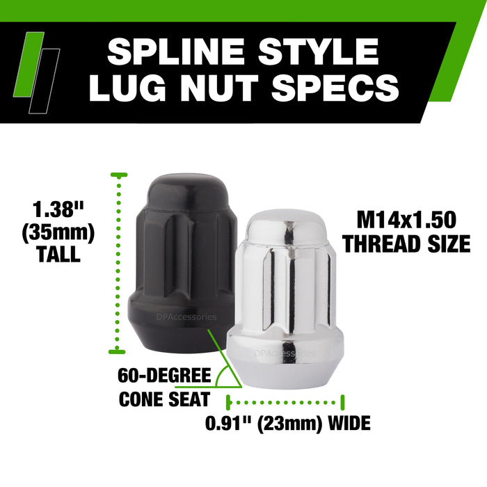 DPAccessories M14x1.50 Lug Nuts For Aftermarket Wheels - Closed End Duplex Spline Tuner - 35mm (1.38") Tall