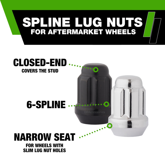DPAccessories M14x1.50 Lug Nuts For Aftermarket Wheels - Closed End Duplex Spline Tuner - 35mm (1.38") Tall