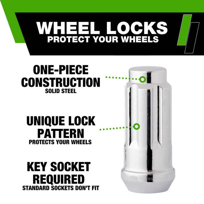 DPAccessories M14x2.00 Lug Nut Locks For Aftermarket Wheels | Spline/Tuner Duplex XL | 51mm (2.02") Tall | 21mm (13/16") & 22mm (7/8") Hex