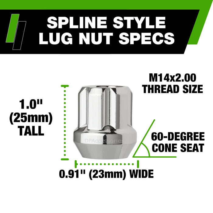 DPAccessories M14x2.00 Lug Nuts For Aftermarket Wheels - Open End Duplex Spline Tuner - 25mm (1") Tall