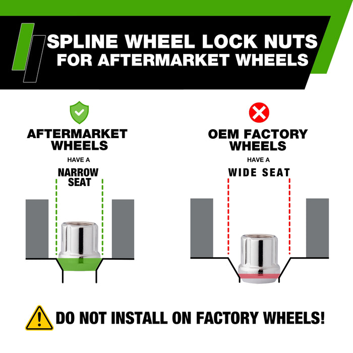 DPAccessories 1/2-20 Lug Nut Locks For Aftermarket Wheels | Open End Spline Tuner | 22mm (0.87") Tall | 19mm (3/4") & 21mm (13/16") Hex