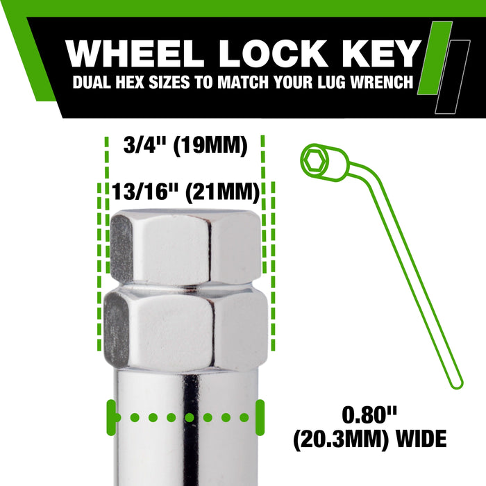 DPAccessories 1/2-20 Lug Nut Locks For Aftermarket Wheels | Open End Spline Tuner | 22mm (0.87") Tall | 19mm (3/4") & 21mm (13/16") Hex