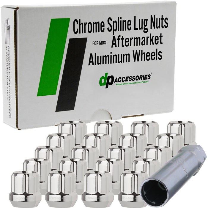 DPAccessories M12x1.50 Lug Nuts For Aftermarket Wheels - Open End Spline Tuner - 22mm (0.85") Tall
