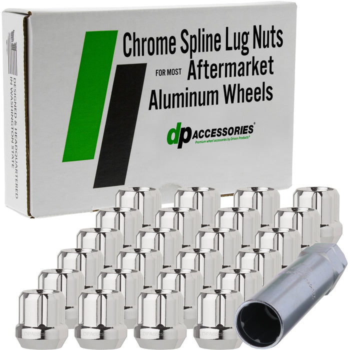 DPAccessories M12x1.25 Lug Nuts For Aftermarket Wheels - Open End Spline Tuner - 22mm (0.85") Tall
