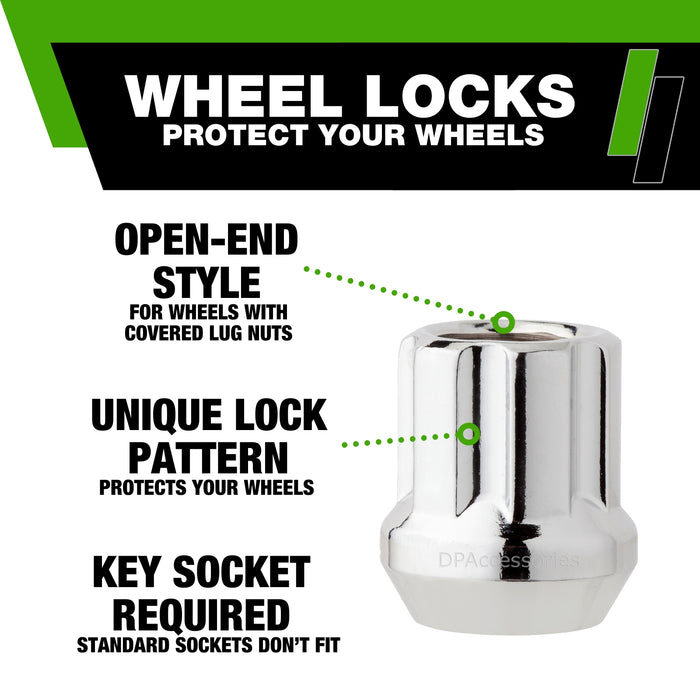 DPAccessories M14x2.00 Lug Nut Locks For Aftermarket Wheels | Open End Duplex Spline Tuner | 25mm (1") Tall | 21mm (13/16") & 22mm (7/8") Hex