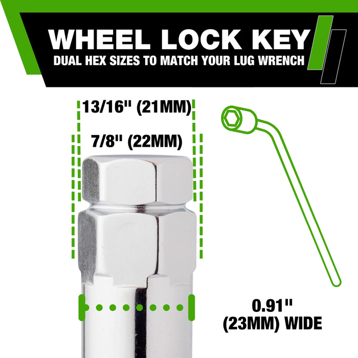 DPAccessories 9/16-18 Lug Nut Locks For Aftermarket Wheels | Open End Duplex Spline Tuner | 25mm (1") Tall | 21mm (13/16") & 22mm (7/8") Hex